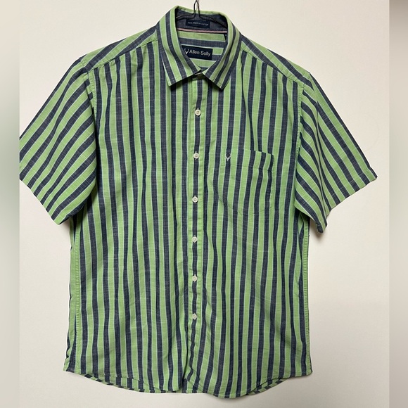 ALLEN SOLLY GREEN AND BLUE SIZE 40 STRIPPED SHIRT. 100% PREMIUM COTTON - Picture 4 of 7